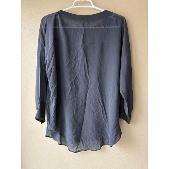 Eileen Fisher Sheer Silk Georgette Bateau Neck Top in Graphite Size Medium - Picture 2 of 2